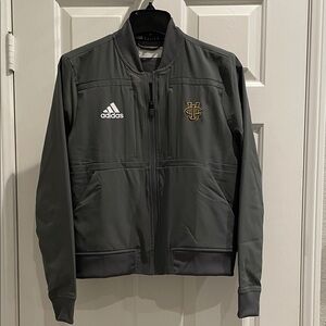 Gray adidas jacket with UC Irvine athletics logo embroidery unisex adult small